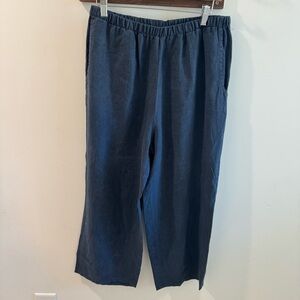 Flax Navy Blue 100% Linen Wide Leg Pants Small